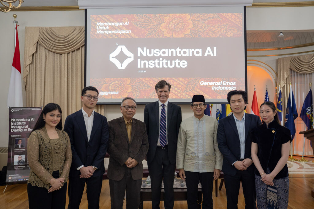 From left to right: Cahaya Ratomo, Johannes William Simanjuntak, Winanto Adi, Ambassador Robert O. Blake Jr., Sandiaga Uno, Oliver Tedja, and Alessandra Chiara Halim — Consulate General of Indonesia, New York, March 27th.